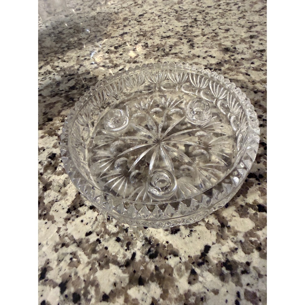 Vintage princess house Glass 3 Taper Candle Holder Starburst Scalloped Tray